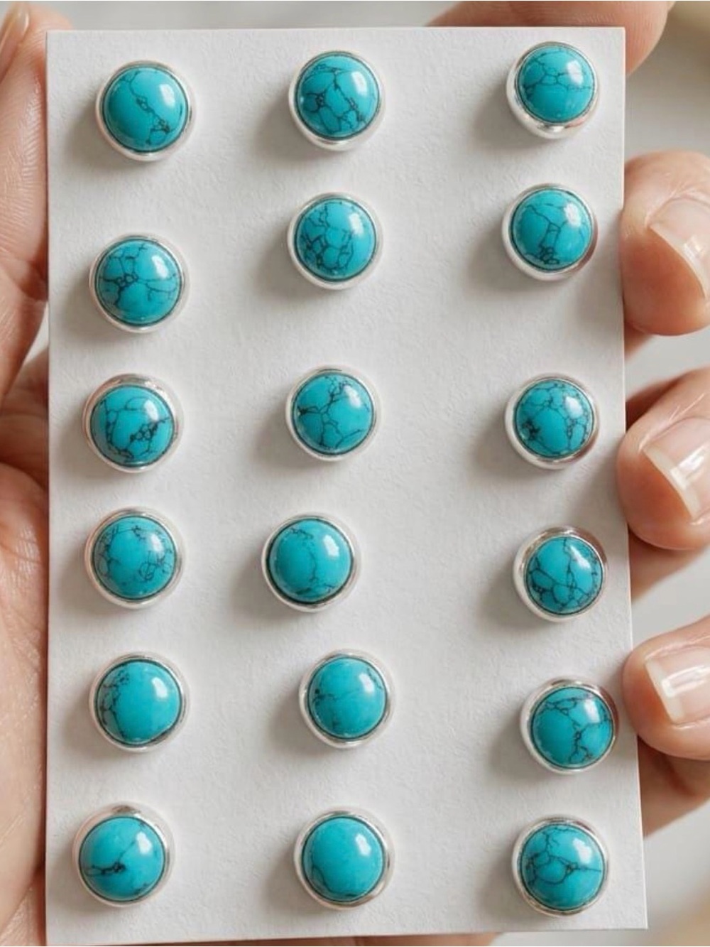 Turquoise Round Stud Earrings - Bright Blue Stone Sterling-Style Set